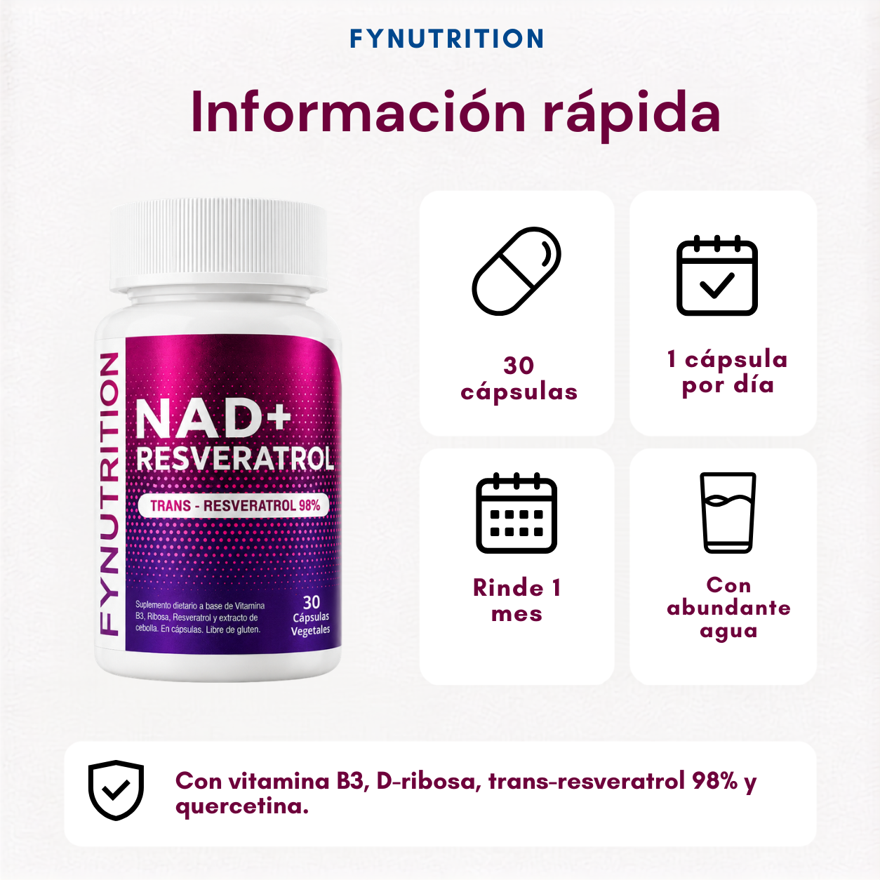 NAD+ Resveratrol Con Quercetina - Fórmula Potente - Longevidad - 30 Días