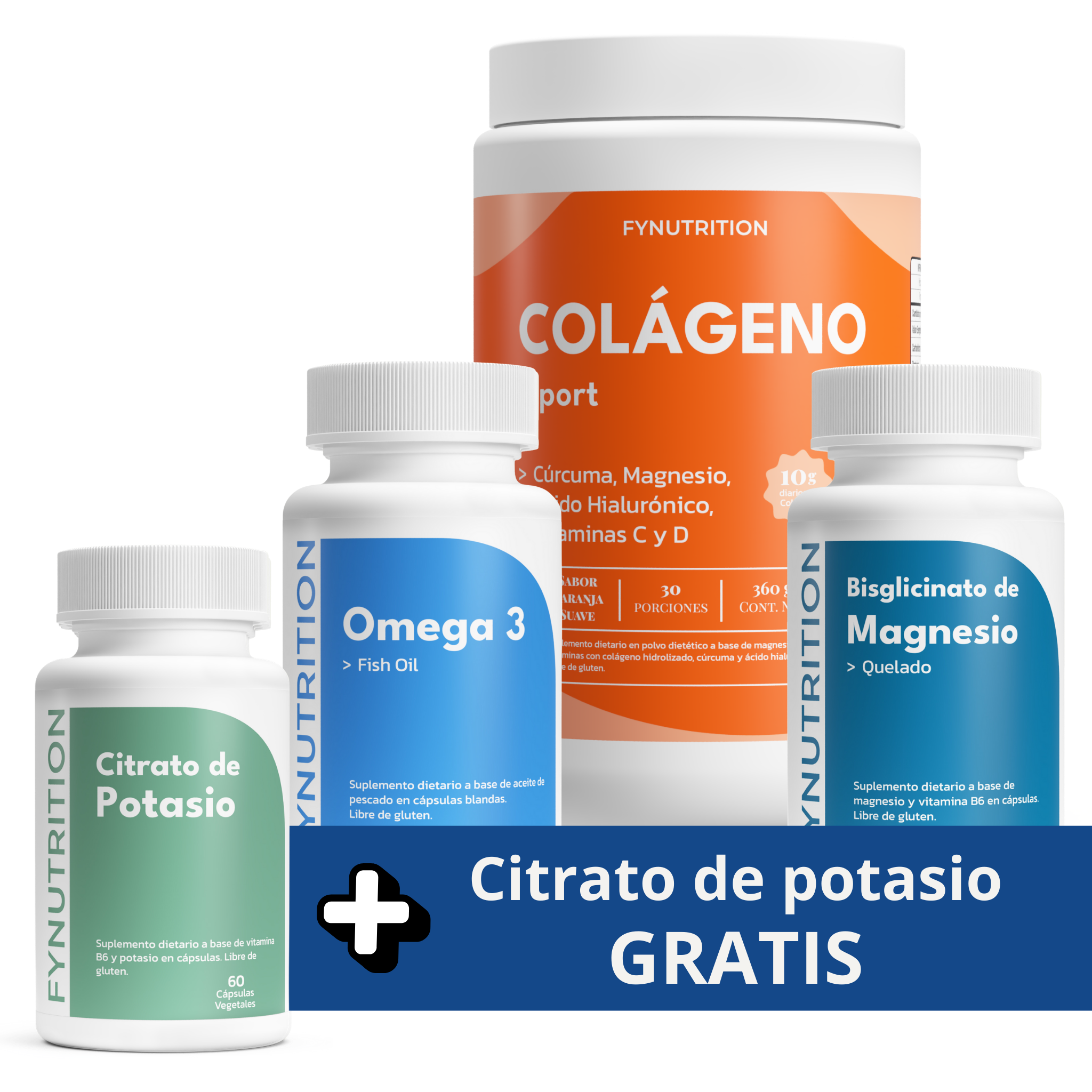 Pack Rendimiento Total: Colágeno Sport + Bisglicinato de Magnesio + Omega 3 Fish Oil + Citrato de Potasio GRATIS
