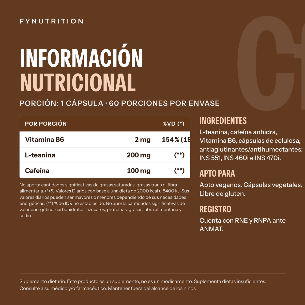Cafeína + L-Teanina: información nutricional – FYNUTRITION
