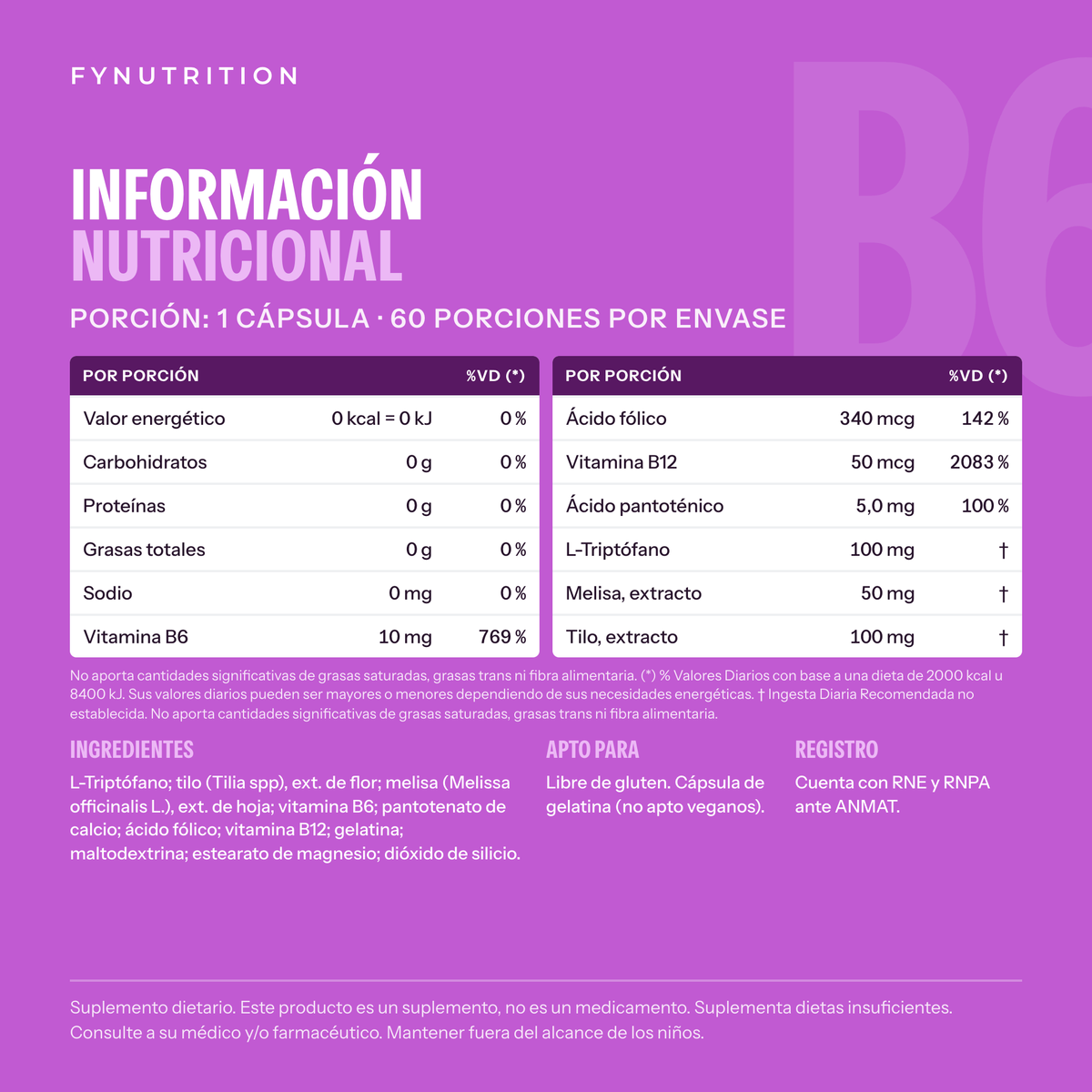 Calm: información nutricional – FYNUTRITION