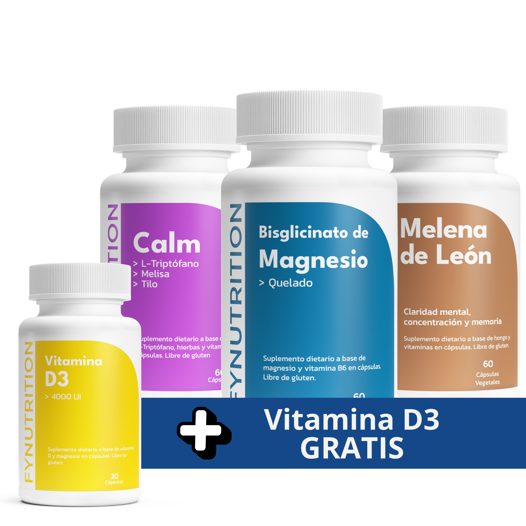 Pack Calma & Descanso: Bisglicinato de Magnesio + Calm + Melena de León + Vitamina D3 GRATIS