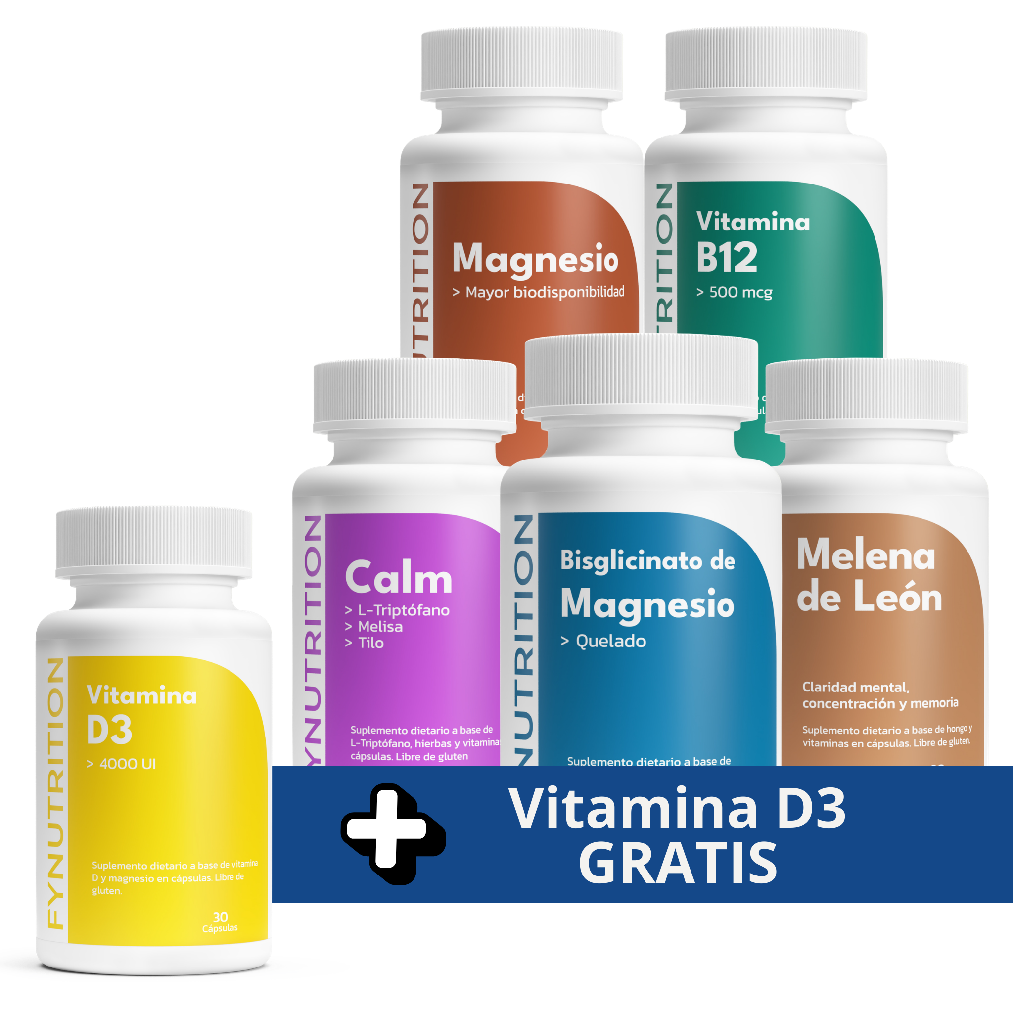 Pack Zen Total: Bisglicinato de Magnesio + Calm + Melena de León + Magnesio + Vitamina B12 + Vitamina D3 GRATIS