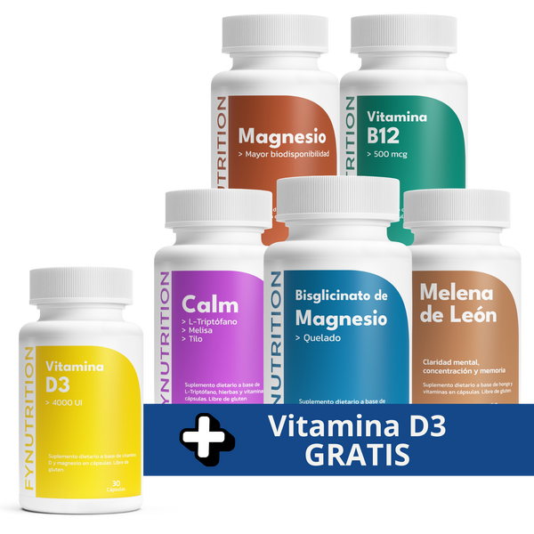 Pack Zen Total: Bisglicinato de Magnesio + Calm + Melena de León + Magnesio + Vitamina B12 + Vitamina D3 GRATIS