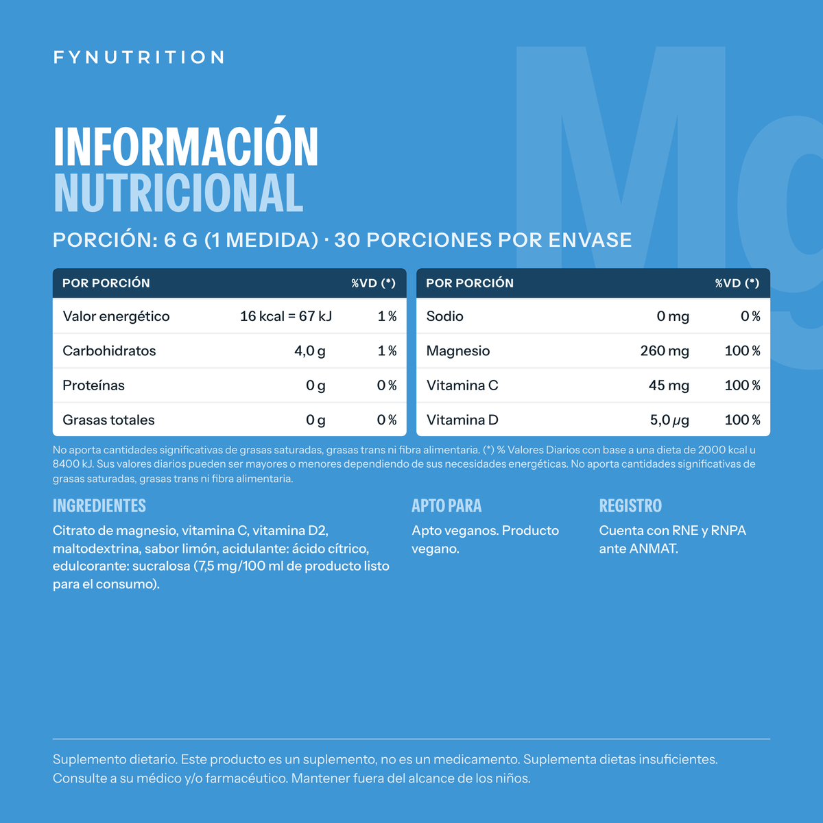 Citrato de Magnesio en Polvo: información nutricional – FYNUTRITION