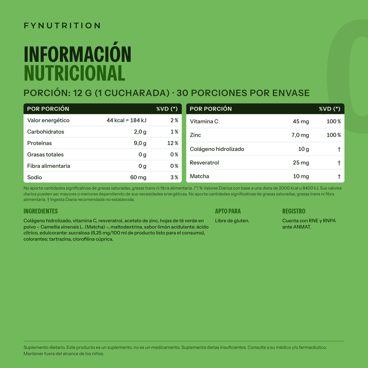 Colágeno Antioxidante: información nutricional – FYNUTRITION