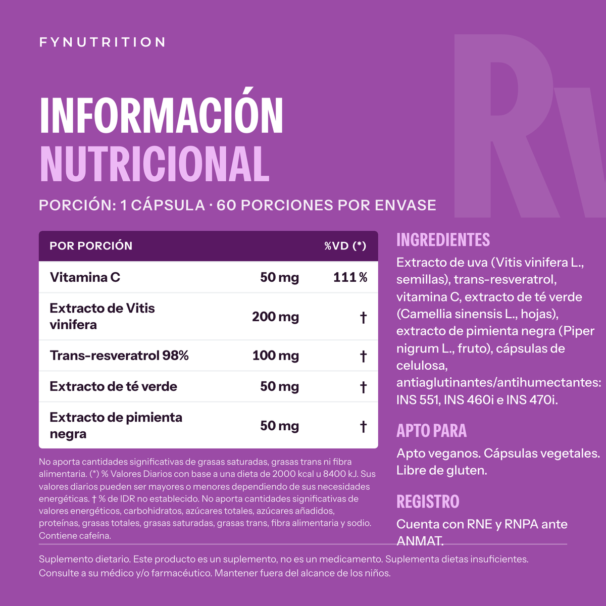 Resveratrol Complex: información nutricional – FYNUTRITION