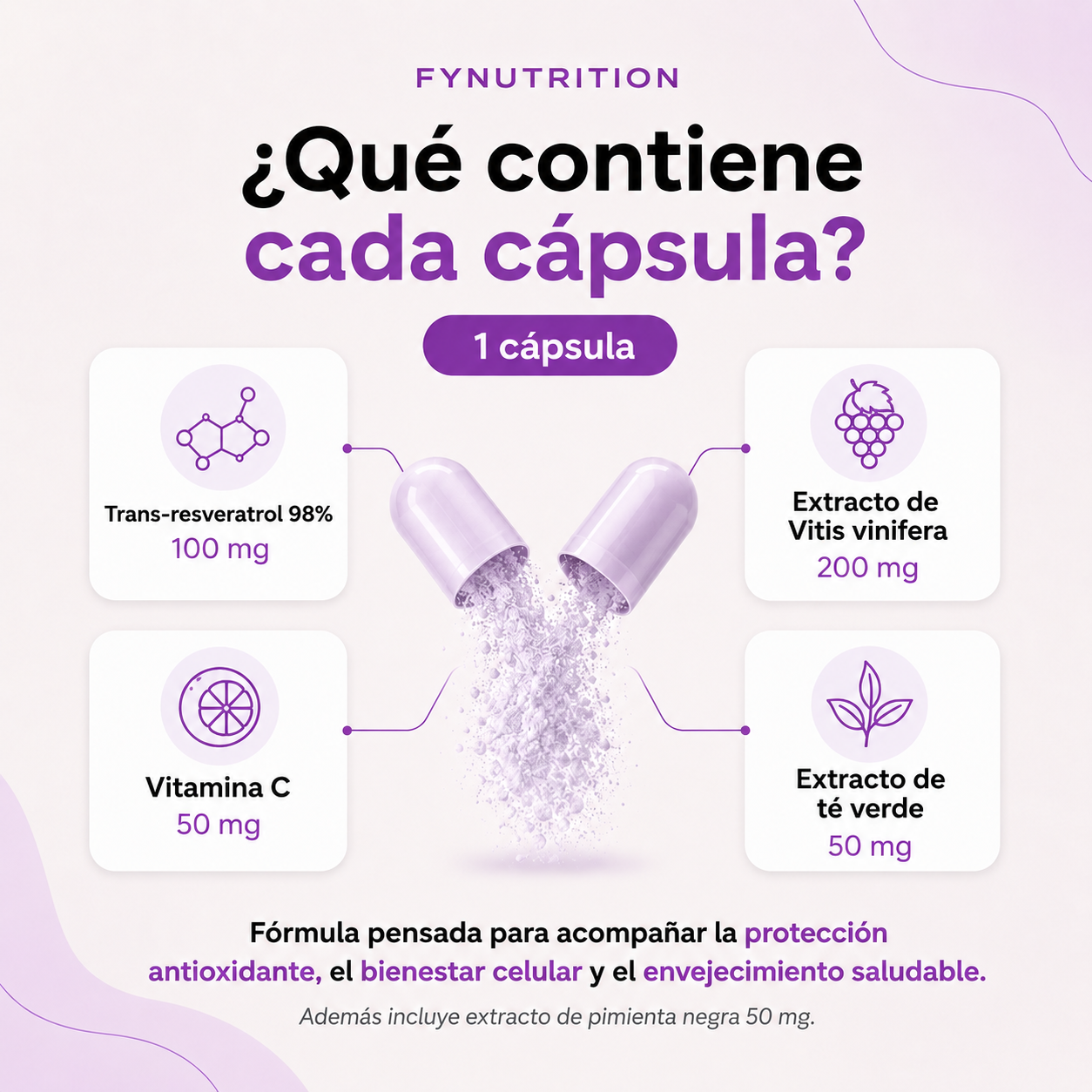 Resveratrol Complex Fynutrition x60 Capsulas Antioxidante Antiage longevidad