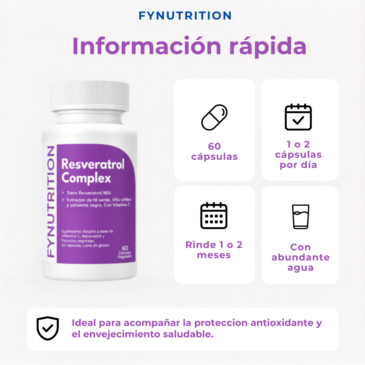 Resveratrol Complex Fynutrition x60 Capsulas Antioxidante Antiage longevidad