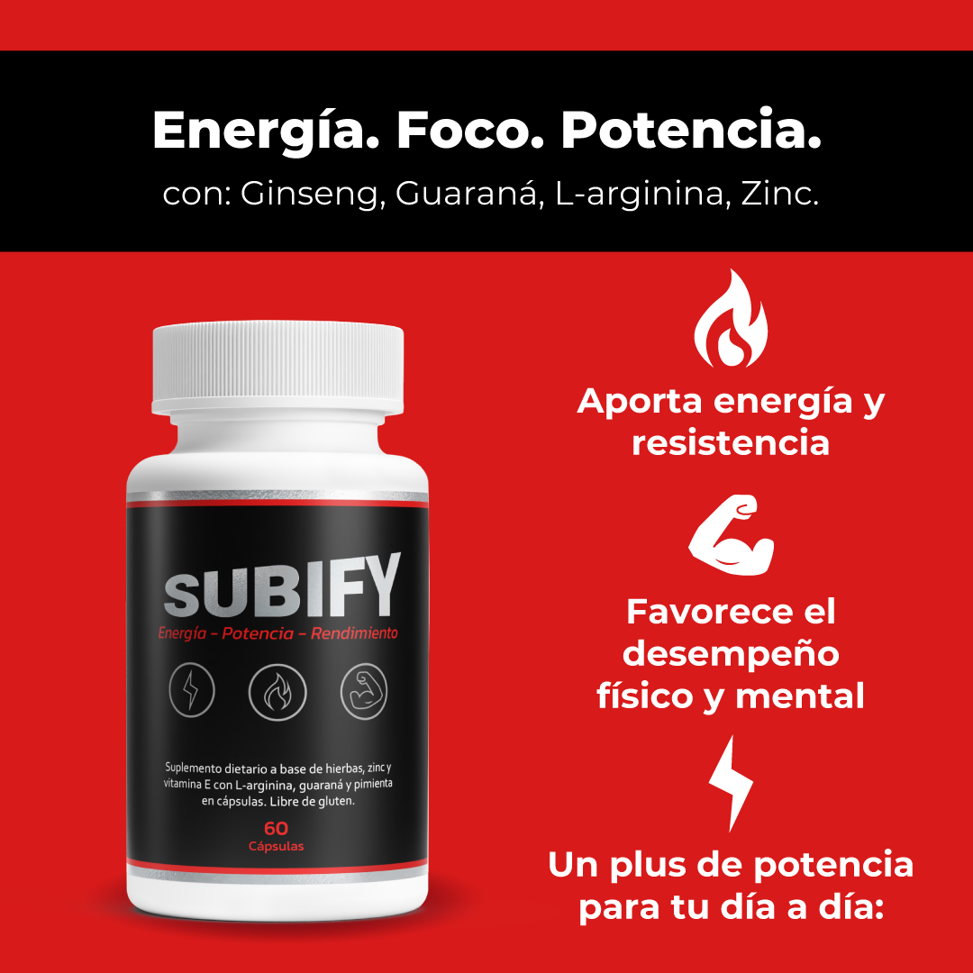 SUBIFY - Subí tu Testosterona, Potencia, Energía y Rendimiento - 60 Cápsulas