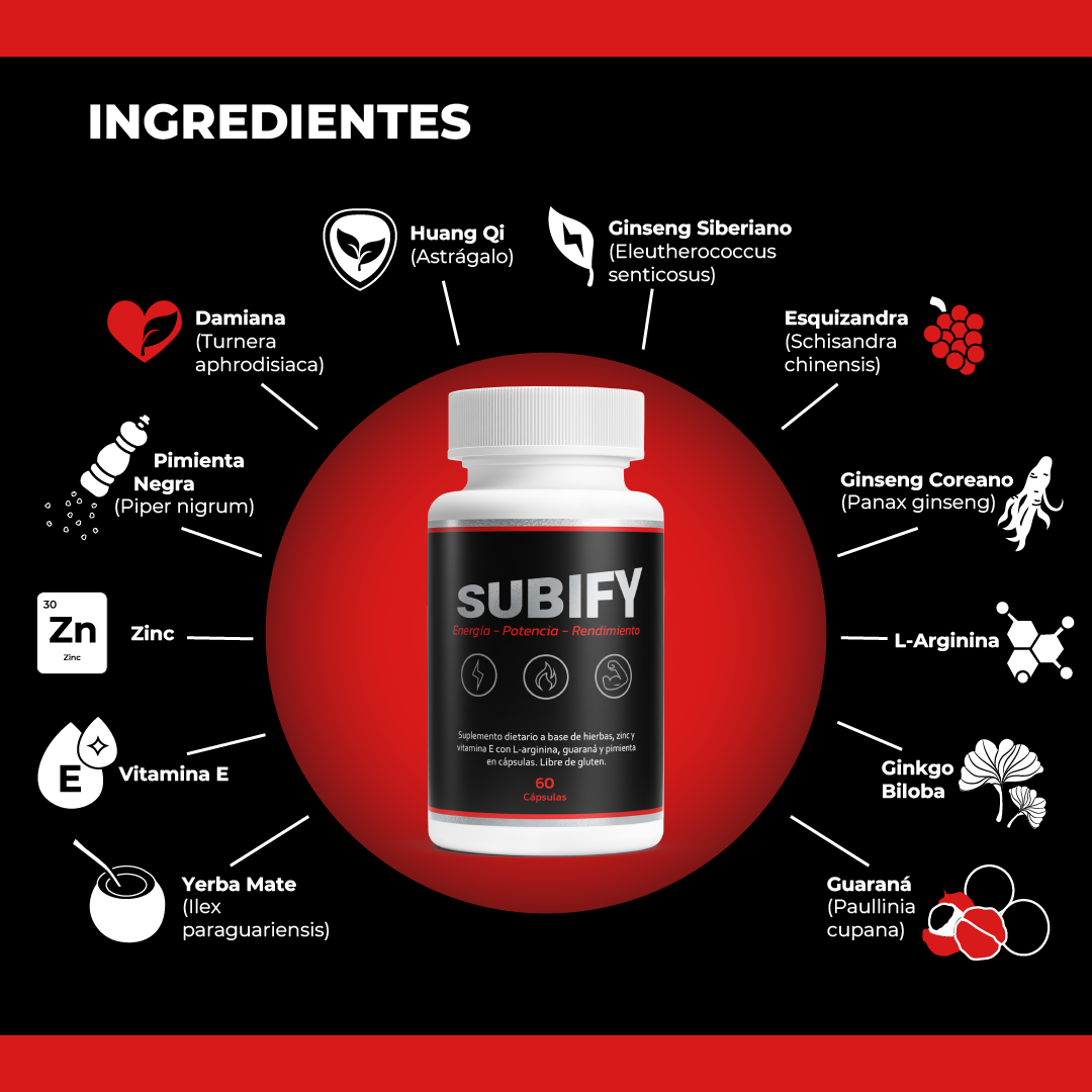 SUBIFY - Subí tu Testosterona, Potencia, Energía y Rendimiento - 60 Cápsulas