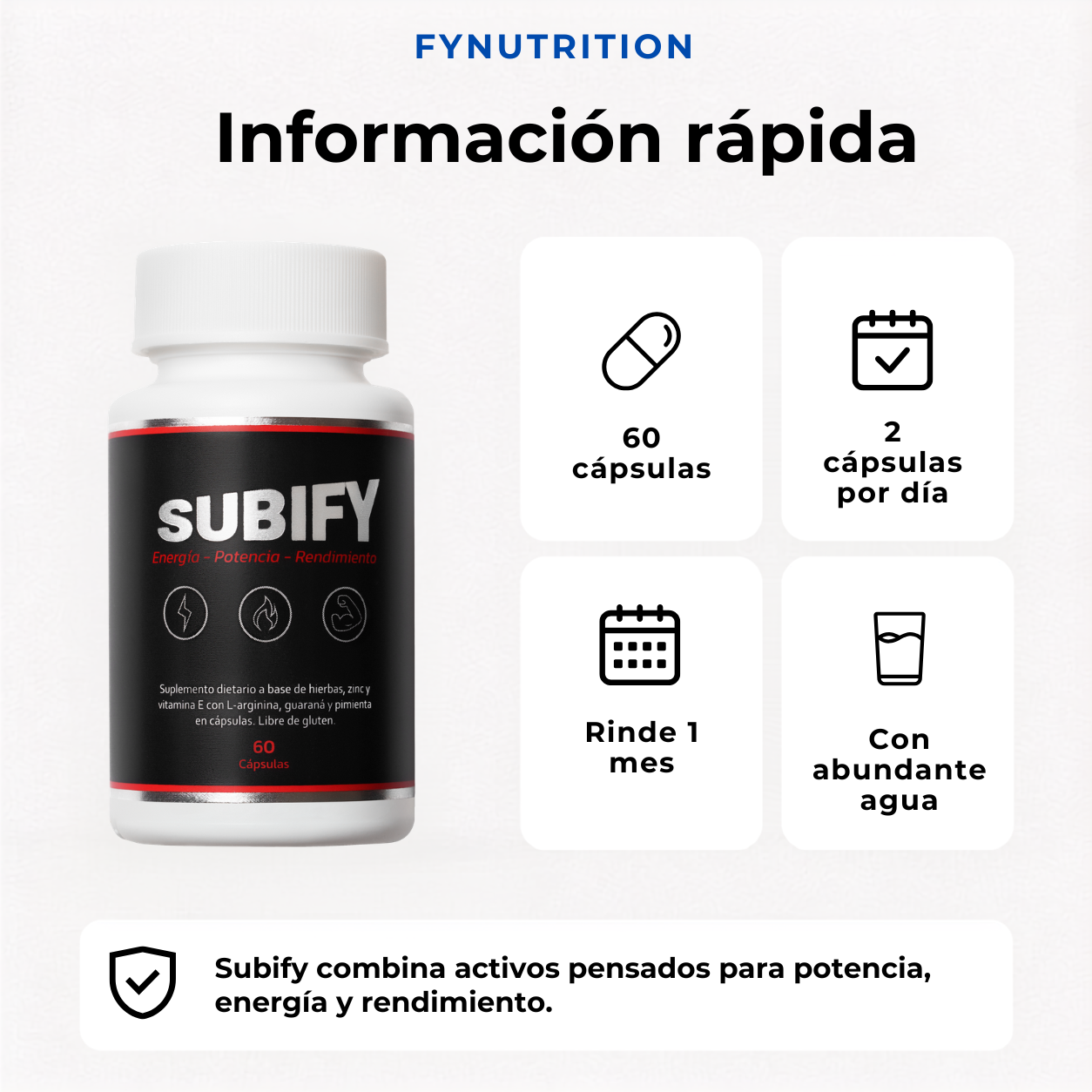 SUBIFY - Subí tu Testosterona, Potencia, Energía y Rendimiento - 60 Cápsulas