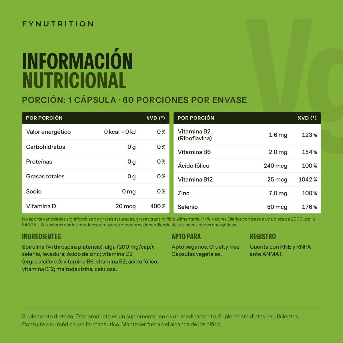 Vegan Complex: información nutricional – FYNUTRITION