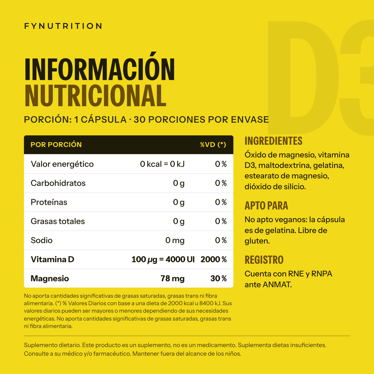 Vitamina D3 4000 UI: información nutricional – FYNUTRITION