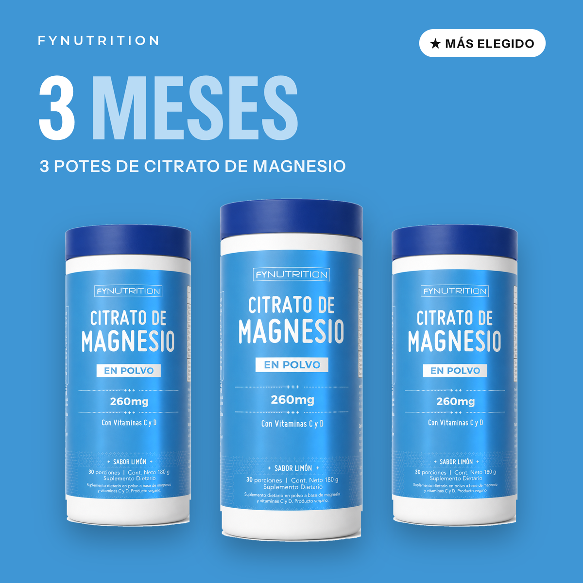 Citrato de Magnesio: 3 meses (3 potes) – FYNUTRITION