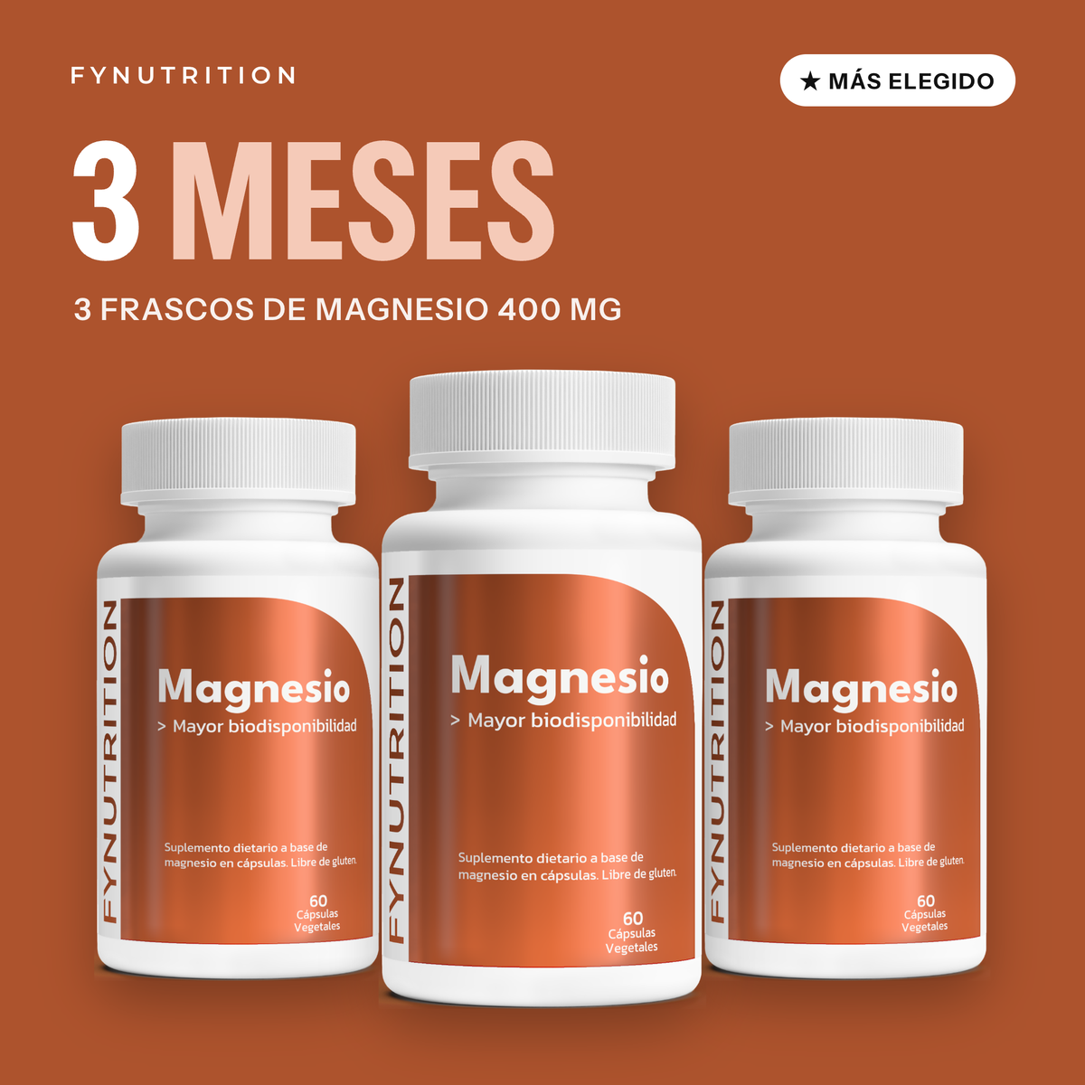 Magnesio 400 mg: 3 meses (3 frascos) – FYNUTRITION